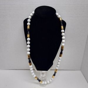 Vintage  80's Napier necklace. White, Black, and Gold Beaded